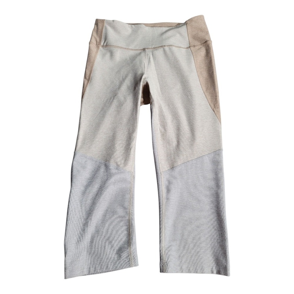 Open Voices Colorblock‎ Yoga Pants Sz S Beige Gray High Waist Stretch Athleisure